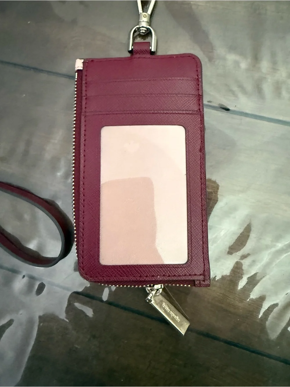 Kate Spade Cat’s Meow Cat Card Holder Wallet ID Lanyard Burgundy